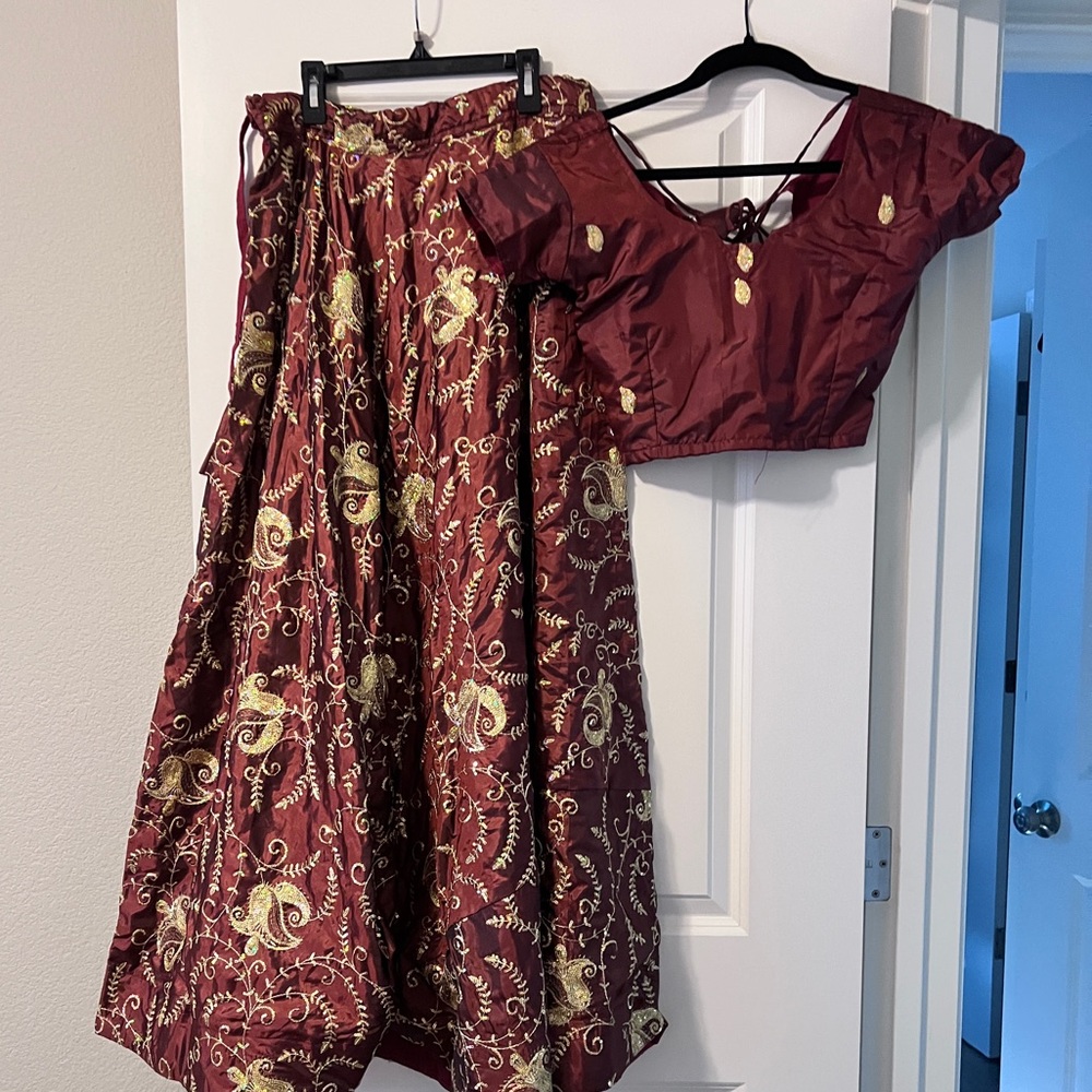 Bronze and Gold Embroidered Indian Lehenga Choli